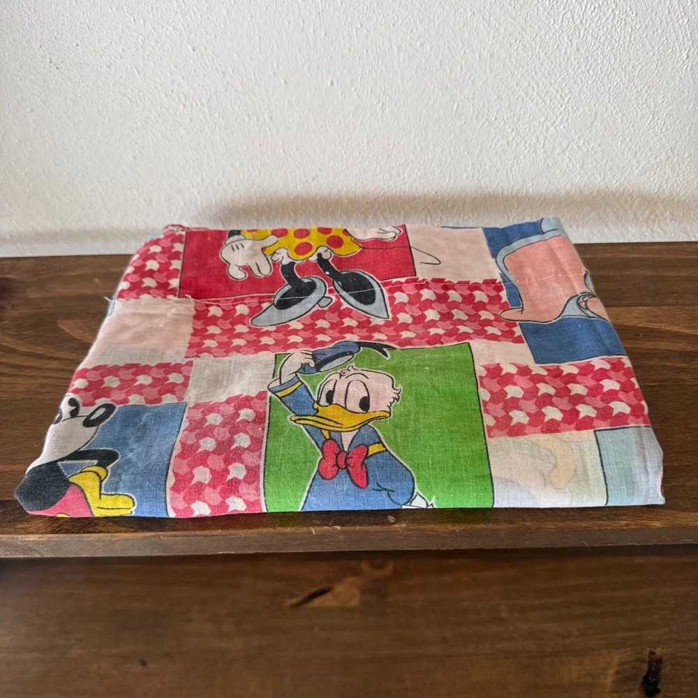Vintage Walt Disney Productions Character Patchwork Fabric Mickey Donald 46x43